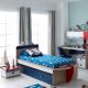 Ocean 90X190 Kids Bed with Trandle Bed and Night Stand - Natural / Blue / Red