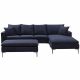 Elton Reversible Fabric Corner Sofa + Ottoman - Navy Blue / Silver