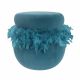 Conde Velvet Pouf with Feather - Blue