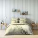 Green Serene Digital Printed 4 Pcs Set(1 Comforter - 240X260 Cm + 1 Fitted - 180X200+30Cm+ 2 H/W Pillow- 50X75Cm) Off White Gs001