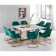 Callista 1+8 Dining Set - Marble White / Sea Green / Glossy Gold