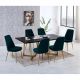 Harlow 1+6 Dining Set - Dark Walnut / Dark Green / Brushed Gold