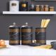 Black Oak Round Tin Box With Handle In Lid 3 Pcs Set