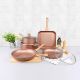 Ss22 Lydia 8 Pcs Cookware Set -Fry Pan 28X5.5Cm,Saucepan With Lid 20X9Cm,Casserole With Lid 24X11Cm,Deep Fry Pan With Lid 26X7Cm,Grill Pan 28X4.5Cm - Salmon Stone Marble
